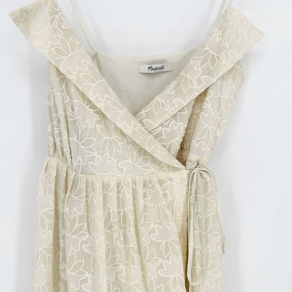 NEW Madewell Embroidered Pleated Wrap Dress Midi Sleeveless in Ivory Women's S - Picture 4 of 8